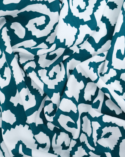 Tissu Viscose Motif Ethnique Blanc et Emeraude - Mercerine