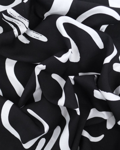 Viscose Noire Motif Abstrait Blanc - Mercerine