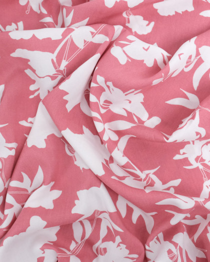 Viscose Vieux Rose Fleurs Blanches  - Mercerine