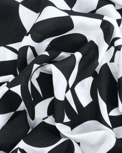 Tissu Viscose Motif Abstrait Blanc et Noir - Mercerine