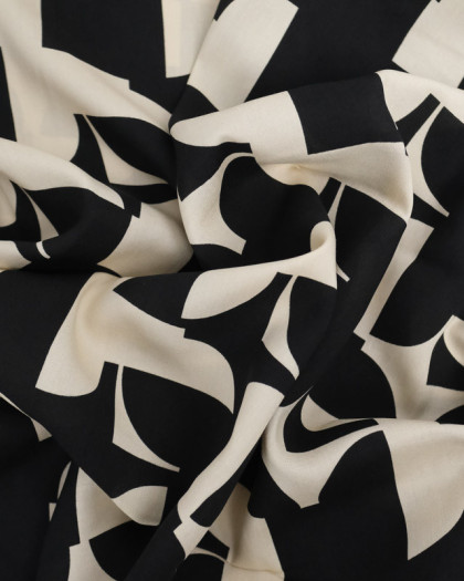 Viscose Beige et Noire Motif Géométrique  - Mercerine