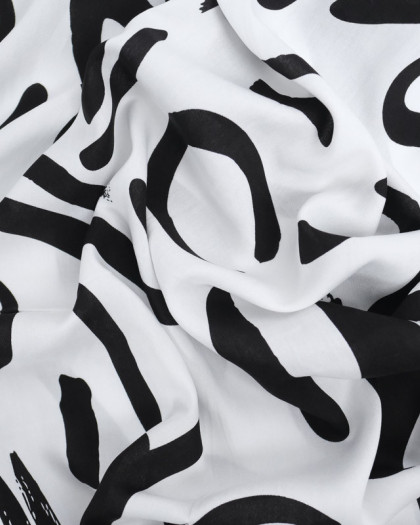 Tissu Viscose Blanc Motif Abstrait Noir - Mercerine
