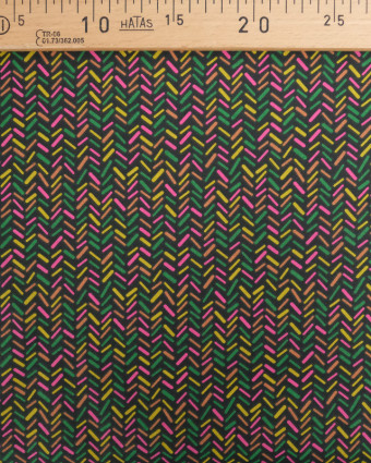 Tissu Coton Noir Imprimé Chevron Rose et Vert - Mercerine