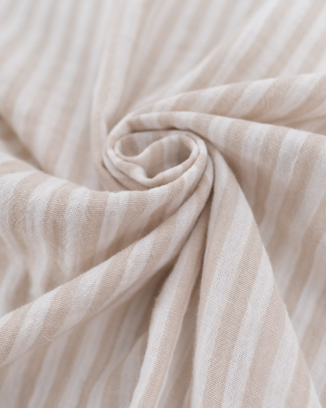 Tissu Double Gaze à Rayures Beige et Blanc Cassé - Mercerine