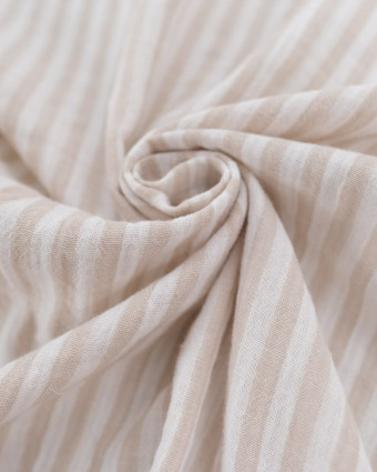 Tissu Double Gaze à Rayures Beige et Blanc Cassé - Mercerine