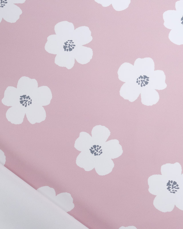 Tissu Imperméable Rose Jolie Fleur Blanche - Oeko-Tex - Mercerine