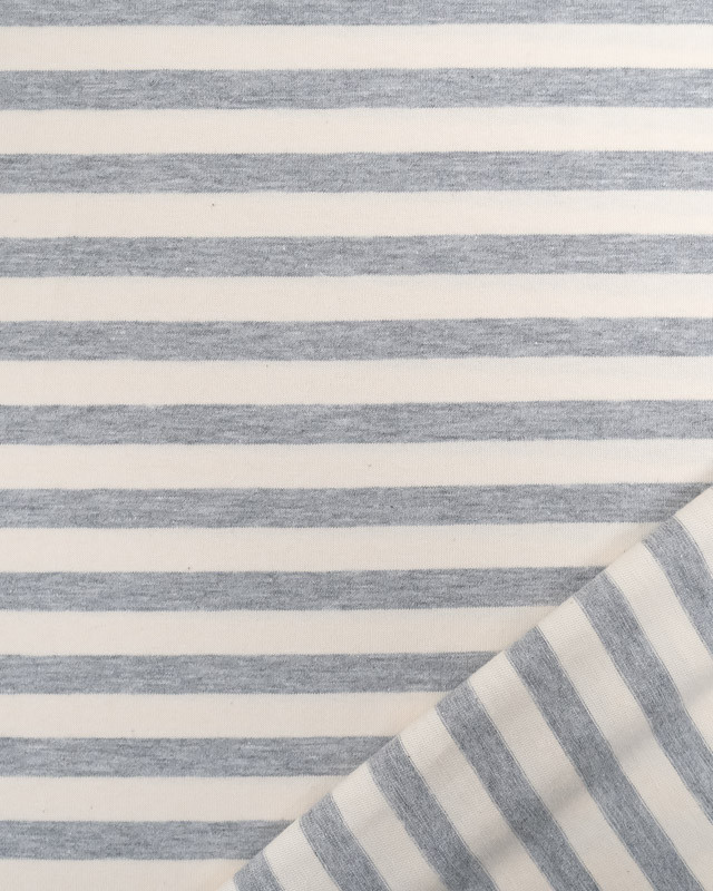 Tissu Jersey Ecru à Rayures Gris Chiné - Mercerine