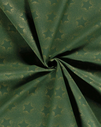 Tissu Coton de Noël Vert Motif Etoile - Oeko-Tex - Mercerine
