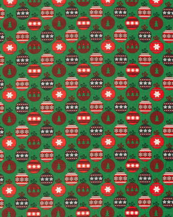 Tissu Coton Vert Motif Boule de Noël - Oeko-Tex - Mercerine
