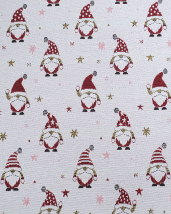 Tissu Jacquard Blanc Gnome de Noël - Fabrication Française - Mercerine