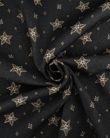 Tissu Jacquard Noir Noël Etoile Dorée - Fabrication Française - Mercerine