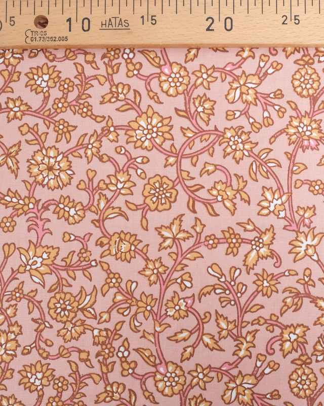 Tissu Coton Rose Poudré Joli Motif Fleuri - Oeko-Tex - Mercerine