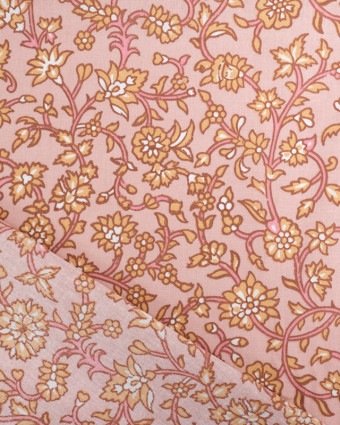 Tissu Coton Rose Poudré Joli Motif Fleuri - Oeko-Tex - Mercerine
