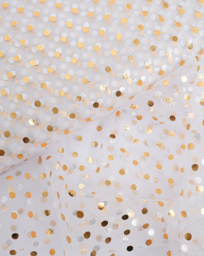 Tulle Souple Doux Blanc Pois Dorés - Mercerine