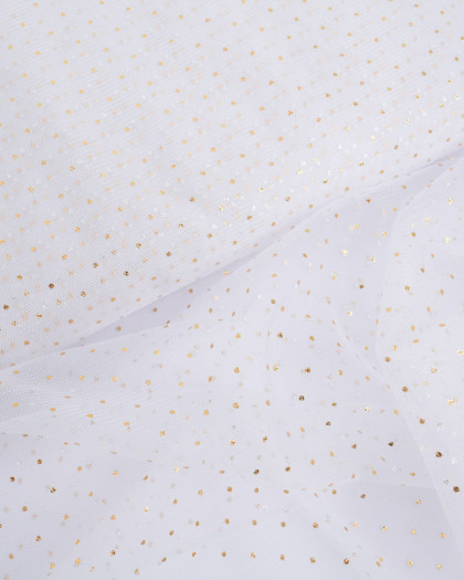Tulle Souple Blanc Petits Pois Dorés - Mercerine