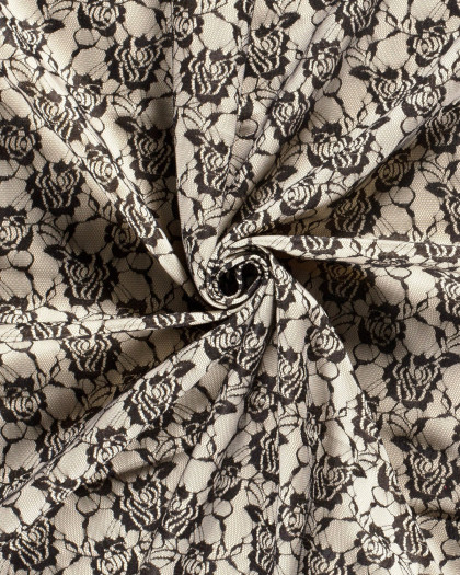 Tissu Milano Ecru Jolie Dentelle Noire - Oeko-Tex - Mercerine