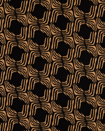 Popeline de Viscose Fond Noir Motif Ethnique Beige - Mercerine