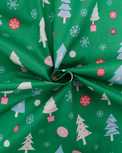 Tissu Coton Noël Vert Imprimé Sapin - Mercerine
