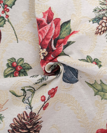 Tissu Jacquard De Noël Fleurs De Noël  - Mercerine