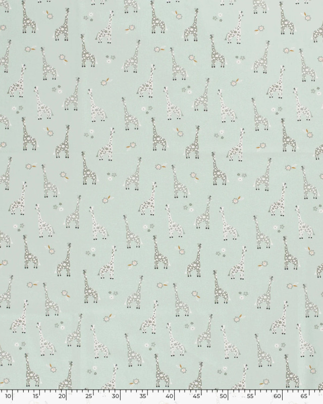 Popeline De Coton Imprimé Girafe Bleu vert - Oeko-Tex - Mercerine