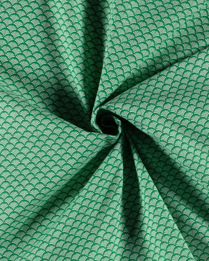 Tissu Coton Vert Motif Eventail Blanc - Oeko-Tex - Mercerine