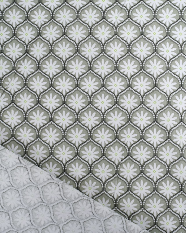 Cretonne de Coton Floral Kaki - Mercerine