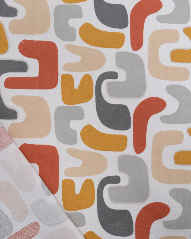 Tissu Coton Ecru Imprimé Abstrait Orange - Mercerine