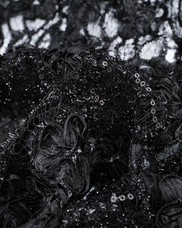 Dentelle Noire Broderie Ruban Sequins - Mercerine