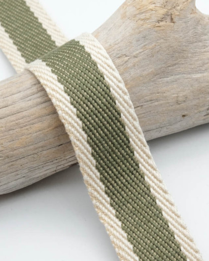 Sangle Coton Effet Lin Rayures Kaki