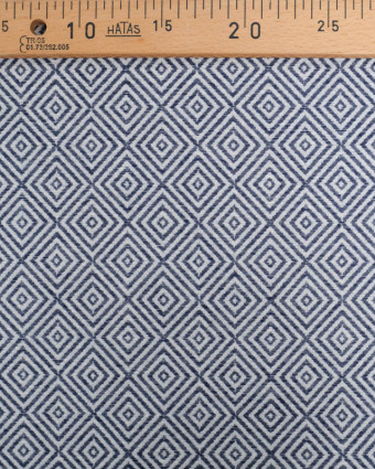 Tissu Jacquard Motif Losange Bleu Marine - Mercerine