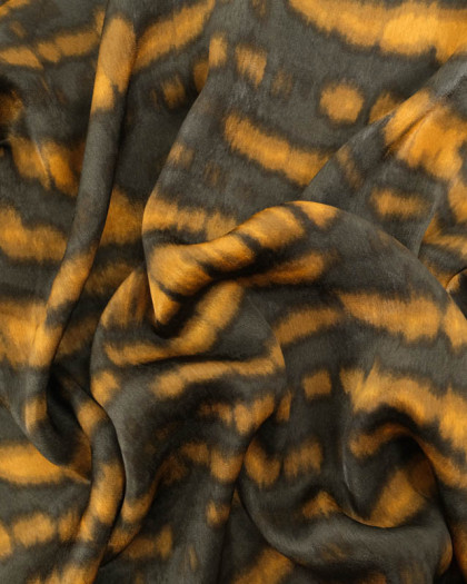 Satin Imprimé Vert Mousse Motif Abstrait Moutarde - Mercerine