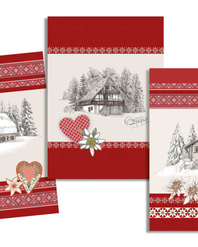 Torchons cuisine :  motif Chalet Cœur Raquettes - Mercerine