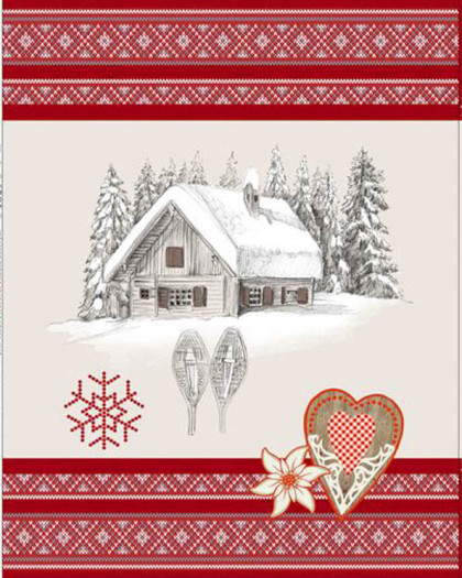 Torchon cuisine 50x70 cm - Chalet Cœur Raquettes -  Mercerine