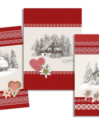 Torchons cuisine :  motif Chalet Cœur Luge - Mercerine