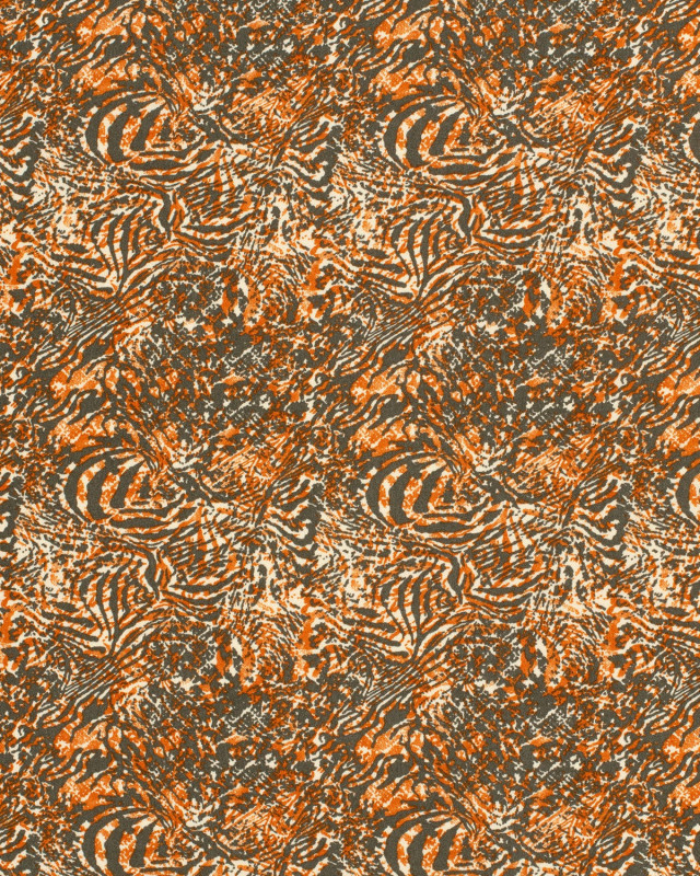 Crêpe de Viscose Motif Tigré Orange et Gris - Mercerine
