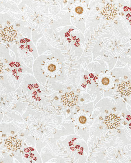 Toile Coton Grise Clair Fleur de Noël  - Mercerine