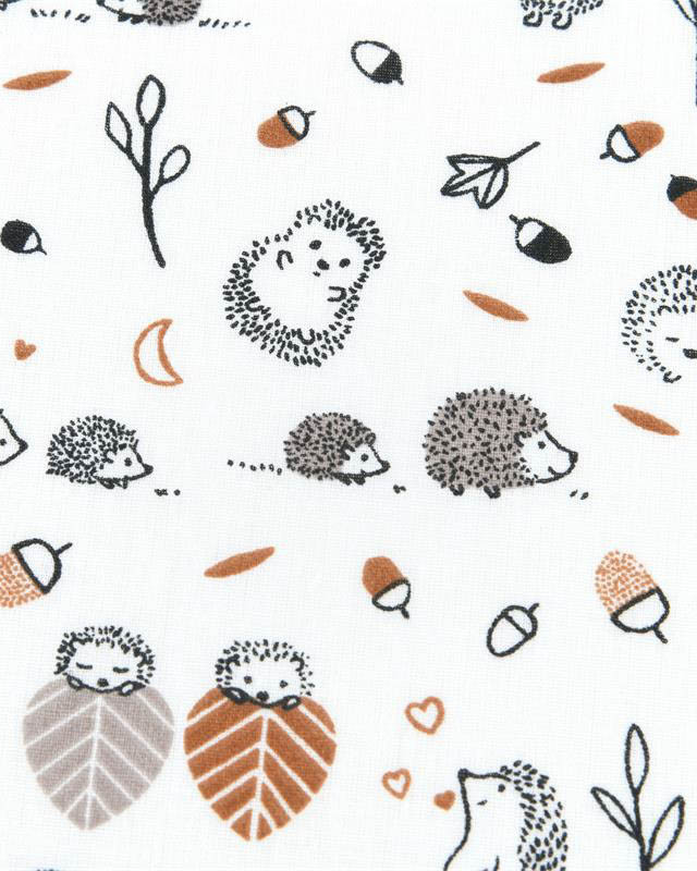 Tissu Coton Blanc Motif Petit Hérisson - Mercerine