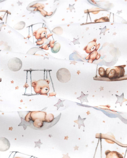 Tissu Coton Petit Ourson sur Balançoire  - Mercerine