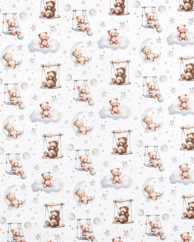 Tissu Coton Petit Ourson sur Balançoire  - Mercerine