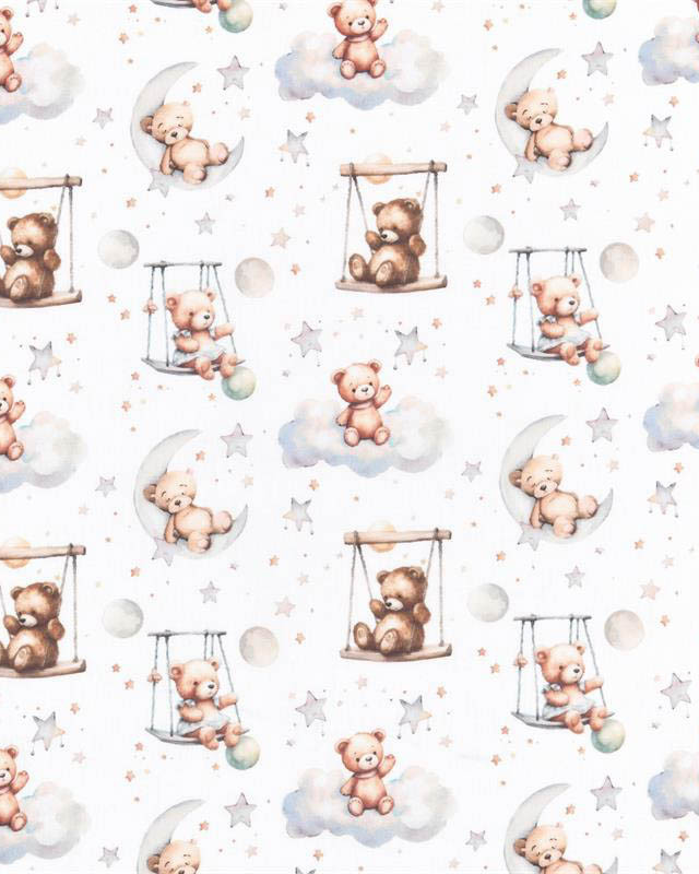 Tissu Coton Petit Ourson sur Balançoire  - Mercerine