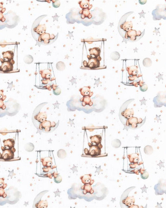 Tissu Coton Petit Ourson sur Balançoire  - Mercerine