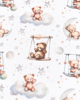 Tissu Coton Petit Ourson sur Balançoire  - Mercerine