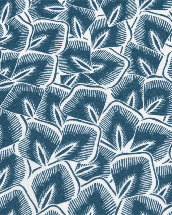 Cretonne de Coton Motif Feuillage Bleu - Mercerine