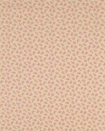 Coton Texturé Gaufré  Ecru Petit Motif Fleuri Rose - Mercerine