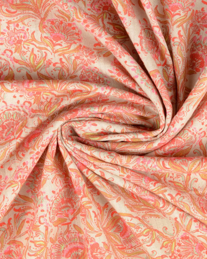 Tissu Coton Gaufré léger Motif Floral Rose - Mercerine