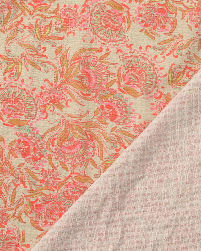 Tissu Coton Gaufré léger Motif Floral Rose