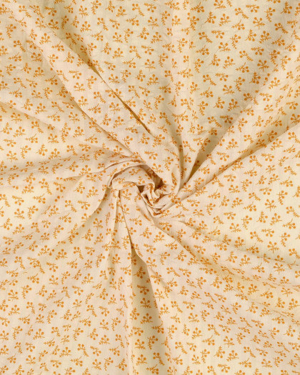 Coton Texturé Gaufré Ecru Petit Motif Fleuri Caramel - Mercerine