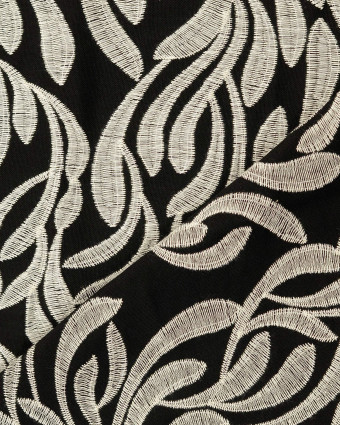 Tissu Lin Mélangé Noir Motif Floral Bordé - Mercerine