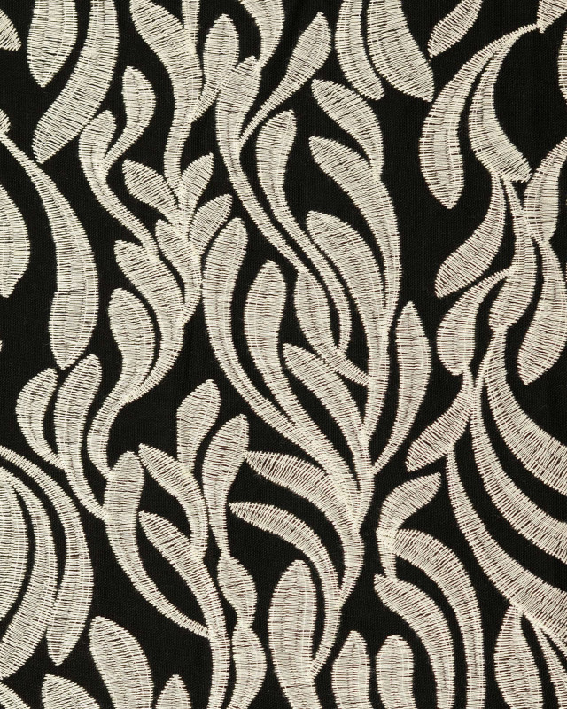 Tissu Lin Mélangé Noir Motif Floral Bordé - Mercerine