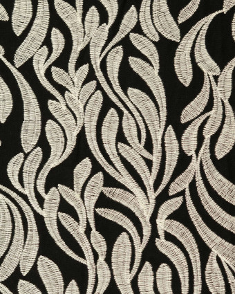 Tissu Lin Mélangé Noir Motif Floral Bordé - Mercerine